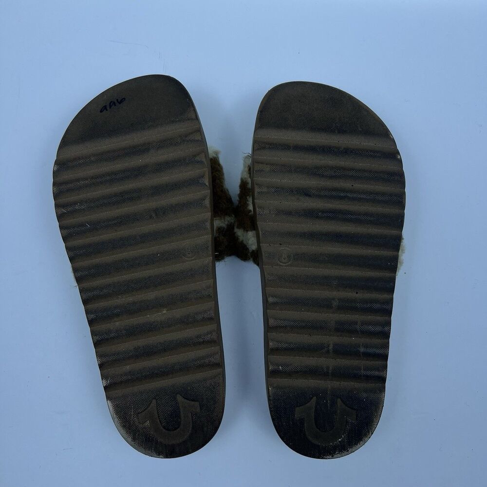 True Religion Women's Lamia Fuzzy Platform Slides Slippers Brown Cow Print Sz 8 - Picture 9 of 10